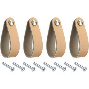 uxcell 4 Pcs Leather Curtain Rod Holder, Leather Wall Hooks Wall Hanging Strap with Screw for Towel Bathroom Kitchen Bedroom, Cream