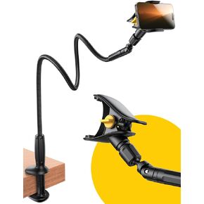 حامل هاتف JOYROOM Gooseneck للسرير، [قفل أمان محسّن] حامل هاتف مرن بذراع طويل للمكتب، حامل هاتف علوي قابل للتعديل 720 درجة لهاتف iPhone 15 وجميع الأجهزة مقاس 4-7 بوصات