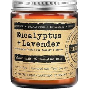 Aromatherapy Candles Lavender Eucalyptus Scented - 8oz Calming Candles for Home Scented Women Candles Gifts Ideal for Relaxation Stress Relief Soothing Anxiety Yoga Meditation Spa Healing Sleep Bath