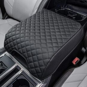 Center Console Armrest Cover Compatible with Ford F150 2015-2020, F250 F350 F450 2017-2022 PU Leather Arm Rest Box Lid Middle Console Cover Seat Protector Armrest Cushion Pad (Full Cover Black)