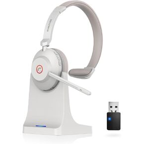 Wireless Headset, QCC 5.2 Bluetooth Headset with Microphone Noise Canceling/USB Dongle, Wireless Headphones with CVC 8.0 Dual Mic/Charging Dock for Office Remote Work Teams Meetings Computer Phone