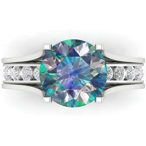 Clara Pucci 2.84 carat Round Cut Solitaire Blue Moissanite Anniversary Wedding Engagement Ring Band set Sliding 18K White Gold