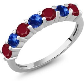 Gem Stone King 925 Sterling Silver Round Red Ruby and Blue Sapphire Anniversary Ring For Women (1.60 Cttw, Gemstone Birthstone, Available In Size 5, 6, 7, 8, 9)
