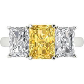 Clara Pucci 3.94ct Emerald Cut 3 Stone Solitaire Yellow Diamond Designer Wedding Bridal art deco Anniversary Ring 14k White Gold
