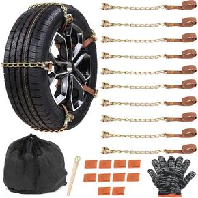 SCITOO Snow Chains For Car,Tire Chains For Cars,10 Pack Snow Chains For Pickup Trucks, Car, Suv,Rv, Adjustable Anti Skid Emergency Snow Chains,Suitable for 195-275mm Car Tires
