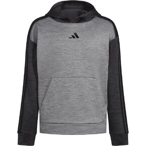 adidas Boys' Husky Pullover Hoodie Poly Hooded Sweatshirt, Black Heather
