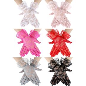 6 Pairs Halloween Women Lace Gloves Tea Party Gloves Elegant Lace Short Gloves Women's Novelty Gloves Wrist Floral Gloves (Colorful, Lace)