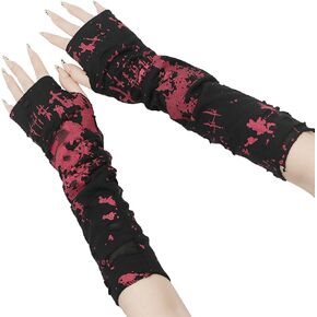 YAMEIZE Women Goth Fingerless Gloves - Black Grunge Long Gloves Punk Ripped Gloves Broken Slit Gloves for Halloween Costume Party