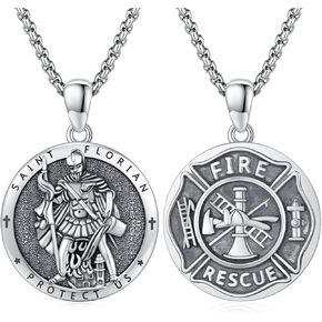 Saint Florian FireFighter Necklace 925 Sterling Silver Religion Patron Saint Florian Medal Amulet Protection Jewelry for Men Dad with Jewelry Box