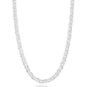 Miabella Italian Solid 925 Sterling Silver 4mm Diamond-Cut Solid Flat Mariner Link Chain Necklace for Women Men, Made in Italy