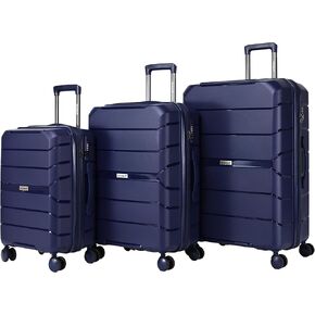 Luggage Set 3-Piece Hardside Expandable 25% more space 100% PP Suitcase with Double Spinner Wheels TSA Lock– 20inch/24inch/28inch (Blue