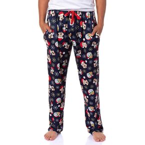 Disney Men's Mickey and Friends Santa Hat AOP Holiday Design Adult Lounge Sleep Pajama Pants with Elastic Waistband