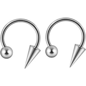 2Pcs 16G Stainless Steel Spike Horseshoe Rings Nose Septum Rings Lip Rings Daith Helix Cartilage Earrings Smily Piercing Jewelry for Women Men