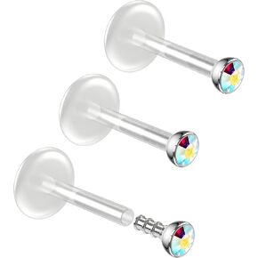 2pc 16g 8mm Labret Studs Lip Bioflex Push In Monroe Ring Tragus Flexible Piercing Labrets Bioplast (choose Crystal Color)