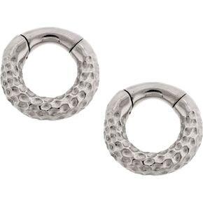 6GA 316L Stainless Steel Hammered Texture Hinged Clicker Rings for Stretched Piercings, Sold as a Pair