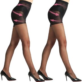 HONENNA Tummy Control Pantyhose for Women Control Top Sheer Tights Black Nylons Shaping Stockings 2 Pairs