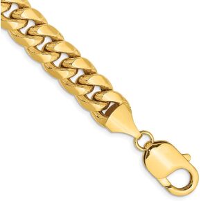 Diamond2Deal 14k Yellow Gold 9.3mm Semi-Solid Miami Cuban Chain Bracelet