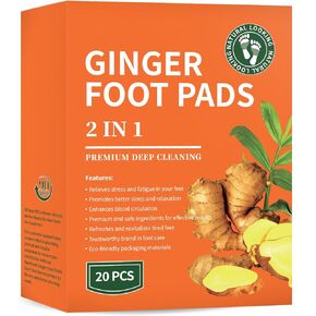 Premium Deep Cleansing Foot Pads, Ginger Foot Pads, Premium Ginger Powder & Bamboo Vinegar Foot Pads for Promoting Sleeping, Relieving Fatigue and Deep Cleaning 20 Packs