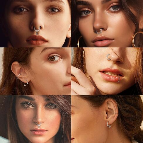 Besteel 16 قطعة من حلقات الحاجز الذهبي 16 جرام من حلقات الأنف الفولاذية الجراحية الأطواق الصغيرة تشيكوسلوفاكيا المتدلية على شكل حدوة حصان وحاجز ثقب المجوهرات اللطيفة على شكل شفاه هيليكس دايث تراغوس الغضروف أقراط للنساء والرجال 10 مم in Kuwait