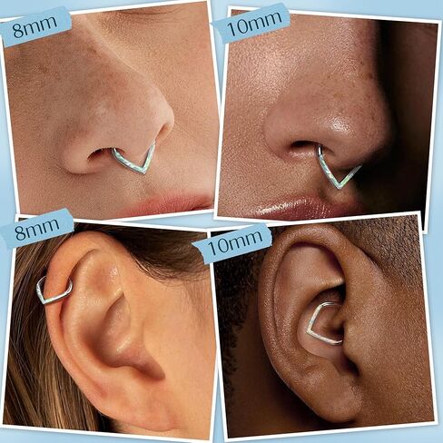 BodyBonita Opal 16G Septum Rings Teardrop - 316L Surgical Steel Hinged Nose Rings Hoops Septum Clicker Hypoallergenic Conch Helix Piercing Jewelry Daith Cartilage Earring Pink/Blue/White Opal-10 mm/8 mm Silver/Gold Plated in Kuwait
