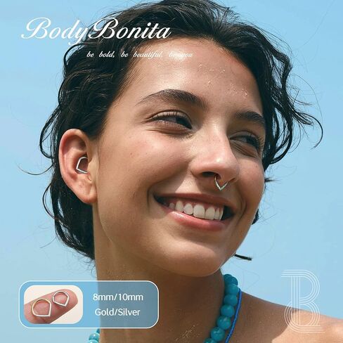 BodyBonita Opal 16G Septum Rings Teardrop - 316L Surgical Steel Hinged Nose Rings Hoops Septum Clicker Hypoallergenic Conch Helix Piercing Jewelry Daith Cartilage Earring Pink/Blue/White Opal-10 mm/8 mm Silver/Gold Plated in Kuwait