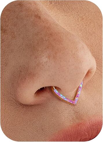 BodyBonita Opal 16G Septum Rings Teardrop - 316L Surgical Steel Hinged Nose Rings Hoops Septum Clicker Hypoallergenic Conch Helix Piercing Jewelry Daith Cartilage Earring Pink/Blue/White Opal-10 mm/8 mm Silver/Gold Plated in Saudi Arabia