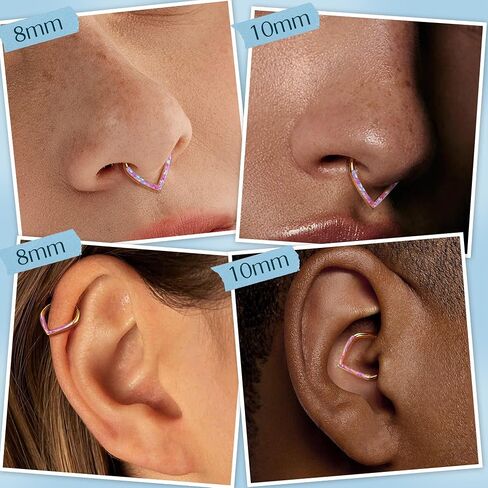 BodyBonita Opal 16G Septum Rings Teardrop - 316L Surgical Steel Hinged Nose Rings Hoops Septum Clicker Hypoallergenic Conch Helix Piercing Jewelry Daith Cartilage Earring Pink/Blue/White Opal-10 mm/8 mm Silver/Gold Plated in Saudi Arabia