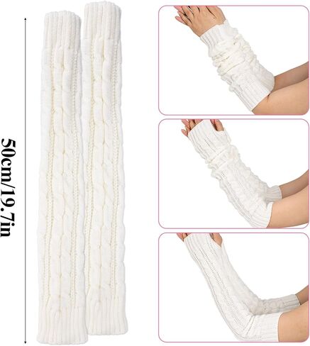 White Arm Warmers Long Fingerless Gloves Arm Warmers Cashmere Blended Arm Warmer Winter Long Fingerless Gloves Knit Mitten Gloves Arm Sleeves for Women with Thumb Hole in Saudi Arabia