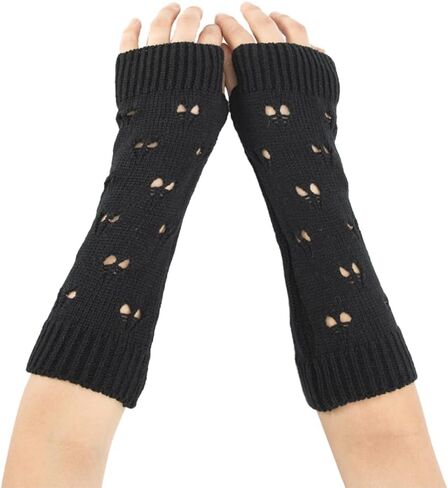 2 Pairs Black Grunge Gloves Fairy Crochet Fingerless Gloves Winter Soft Knit Thumb Hole Hand Arm Warmers Ripped Gloves Knitted Wrist Warmer Mittens for Women Unisex Typing Driving Supplies in Saudi Arabia