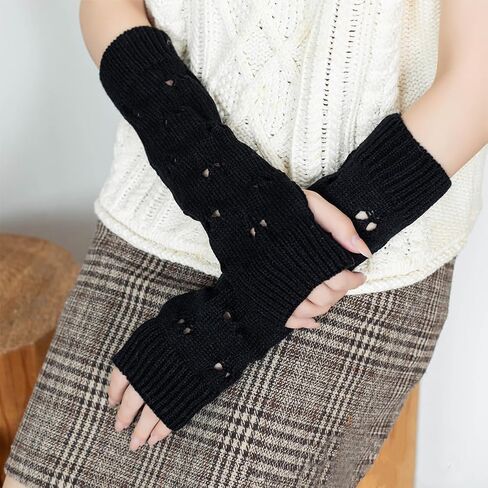 2 Pairs Black Grunge Gloves Fairy Crochet Fingerless Gloves Winter Soft Knit Thumb Hole Hand Arm Warmers Ripped Gloves Knitted Wrist Warmer Mittens for Women Unisex Typing Driving Supplies in Saudi Arabia