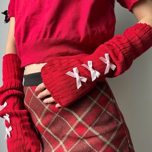 Women's Cute Y2K Arm Warmers Kawaii Knitted Arm Sleeve Gothic Punk Style Fingerless Sleeve for Women in Saudi Arabia