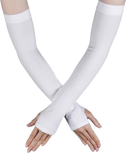 White Arm Sleeves Arm Sleeves with Thumb Holes Women Men UV Protection Cooling Arm Sleeves Women's Arm Warmers Long White Fingerless Gloves Compression Long Arm Cover in Saudi Arabia
