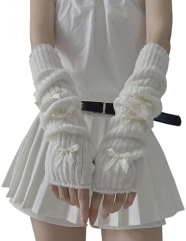 Women's Cute Y2K Arm Warmers Kawaii Knitted Arm Sleeve Gothic Punk Style Fingerless Sleeve for Women in Saudi Arabia