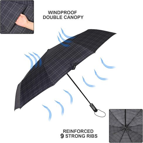 54 inch Large Compact Umbrella 3 Folding Umbrella for Rain Oversized Auto Open Close Travel Umbrella Vented Double Windproof Telescopic Umbrella in Kuwait