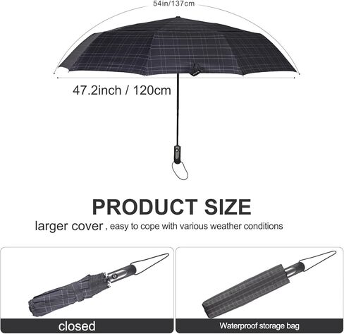 54 inch Large Compact Umbrella 3 Folding Umbrella for Rain Oversized Auto Open Close Travel Umbrella Vented Double Windproof Telescopic Umbrella in Kuwait