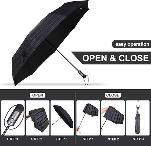 54 inch Large Compact Umbrella 3 Folding Umbrella for Rain Oversized Auto Open Close Travel Umbrella Vented Double Windproof Telescopic Umbrella in Kuwait