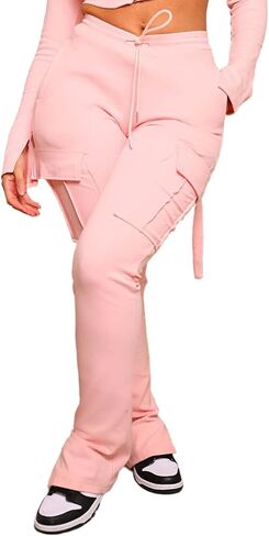 SHINFY Womens Cargo Sweatpants Drawstring High Waisted Sweat Pants Cargo Joggers Leggings with Pockets in Saudi Arabia