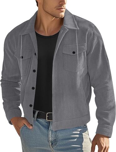 Mens Corduroy Shirt Jacket Casual Long Sleeve Button Down Shirts Lightweight Drawstring Shacket Overshirt with Pockets in Saudi Arabia