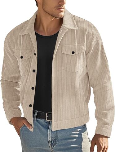 Mens Corduroy Shirt Jacket Casual Long Sleeve Button Down Shirts Lightweight Drawstring Shacket Overshirt with Pockets in Saudi Arabia
