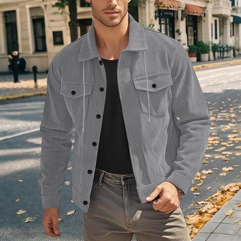 Mens Corduroy Shirt Jacket Casual Long Sleeve Button Down Shirts Lightweight Drawstring Shacket Overshirt with Pockets in Saudi Arabia