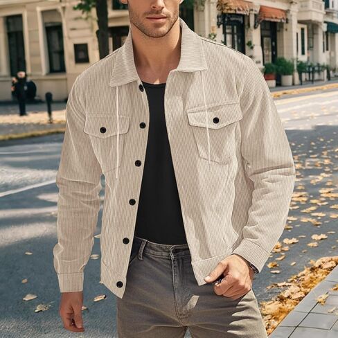 Mens Corduroy Shirt Jacket Casual Long Sleeve Button Down Shirts Lightweight Drawstring Shacket Overshirt with Pockets in Saudi Arabia