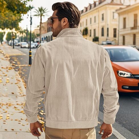 Mens Corduroy Shirt Jacket Casual Long Sleeve Button Down Shirts Lightweight Drawstring Shacket Overshirt with Pockets in Saudi Arabia