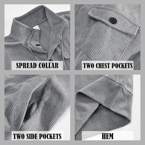 Mens Corduroy Shirt Jacket Casual Long Sleeve Button Down Shirts Lightweight Drawstring Shacket Overshirt with Pockets in Saudi Arabia
