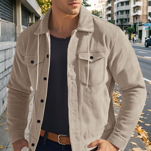 Mens Corduroy Shirt Jacket Casual Long Sleeve Button Down Shirts Lightweight Drawstring Shacket Overshirt with Pockets in Saudi Arabia