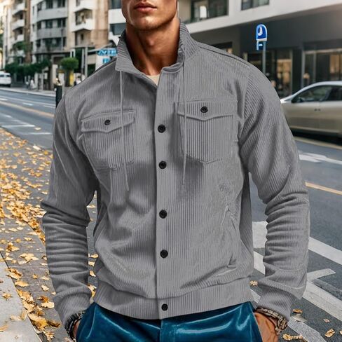 Mens Corduroy Shirt Jacket Casual Long Sleeve Button Down Shirts Lightweight Drawstring Shacket Overshirt with Pockets in Saudi Arabia