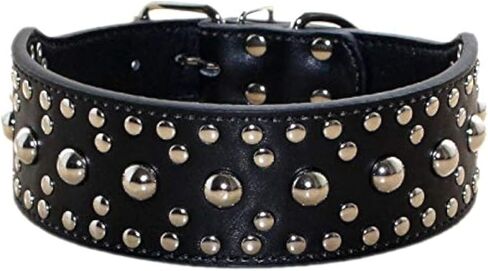 New Unisex Studded Leather Dog Collars Medium Large Dog Necklace for Pitbull Doberman Sizes M L(Black,L) in Saudi Arabia