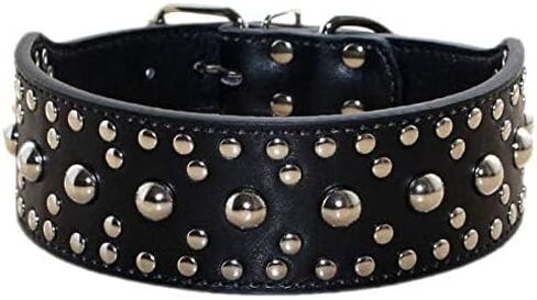 New Unisex Studded Leather Dog Collars Medium Large Dog Necklace for Pitbull Doberman Sizes M L(Black,L) in Saudi Arabia