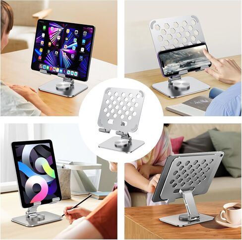 حامل تابلت قابل للطي لأجهزة iPad/iPhone أو أجهزة أخرى بشاشة 4.3-10.9 بوصة، حامل مكتبي، حامل تابلت عالمي قابل للتعديل بزاوية 360 درجة (رمادي داكن) in Saudi Arabia