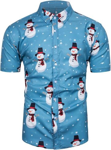 قميص عيد الميلاد الرجالي من TUNEVUSE قمصان عيد الميلاد القبيحة سانتا كلوز مطبوعة بأكمام قصيرة ومضحكة غير رسمية من هاواي لعيد الميلاد in Kuwait