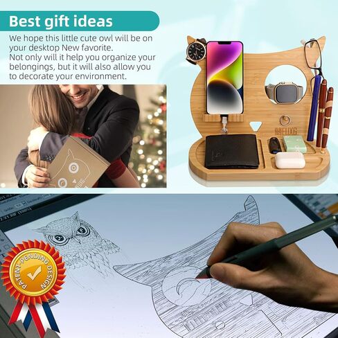 Wood Phone Docking Station, Wood Charging Station,Nightstand Organizer Bundle, Desktop Organizer,Catch All Tray,Dresser Organizer,Cell Phone Stand, Wallet Stand,Solid Bamboo Wood,Gift in Saudi Arabia